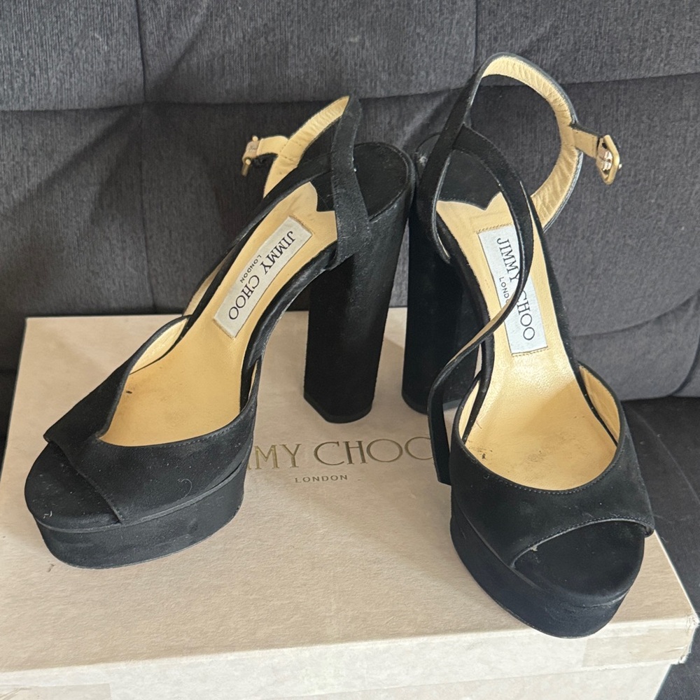 Jimmy Choo Black Suede Platform Heels